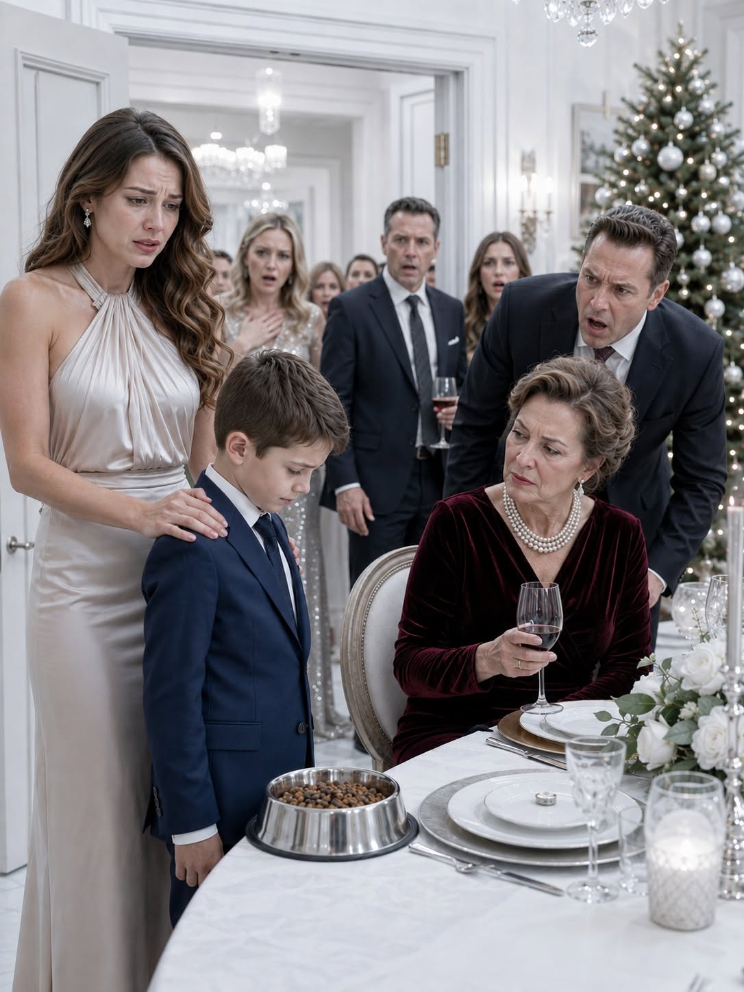 “My Millionaire Mother-in-Law Put a Dog Bowl in Front of Her Grandson at the Family Dinner: ‘Let Him Eat According to Where He Comes From’… But She Never Imagined Who Would Be the First to Stand Up”
